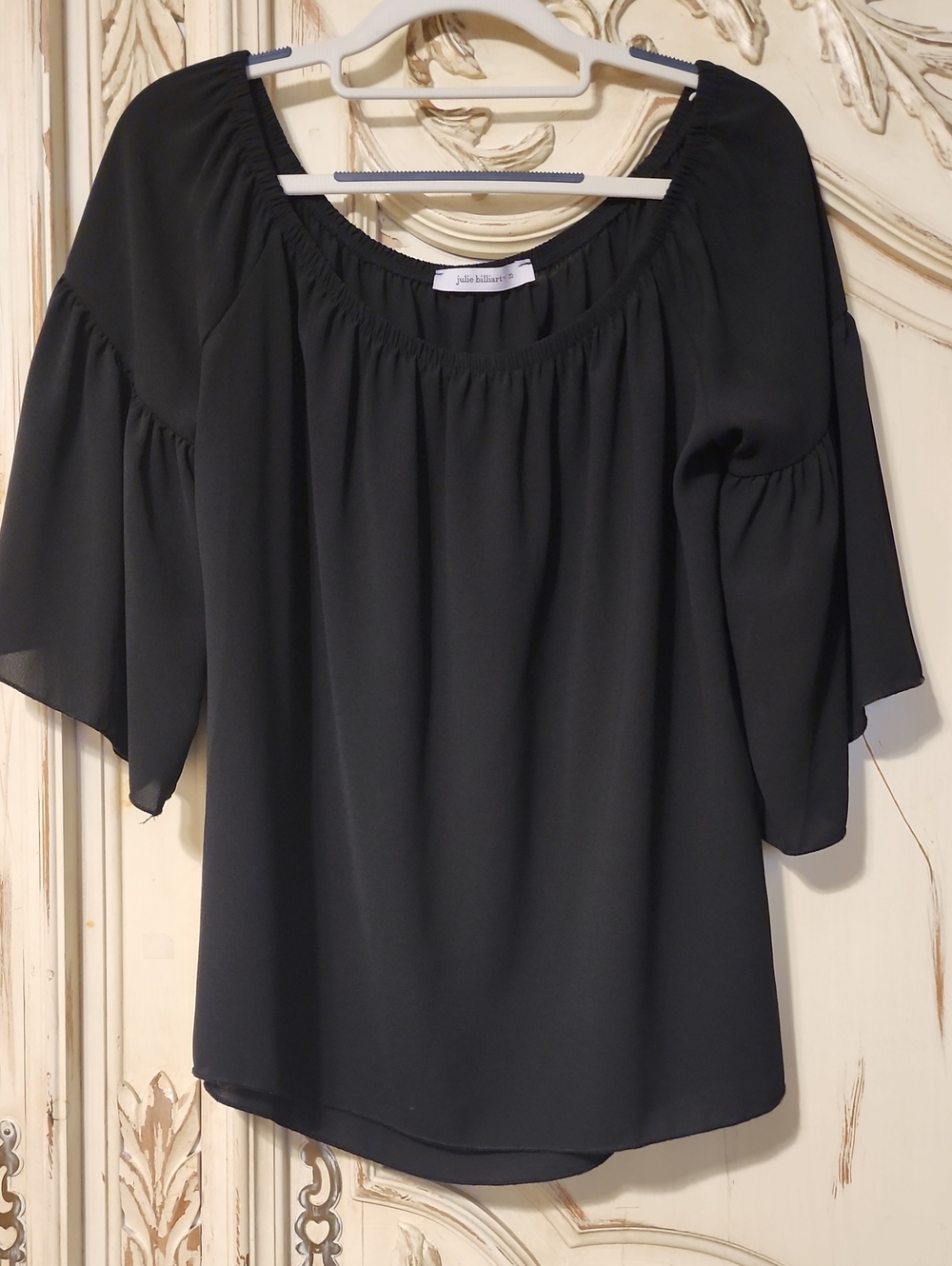 Julio Black Off-Shoulder Blouse with Flutter Sleeves